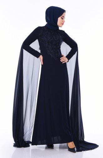Navy Blue Hijab Evening Dress 4493-02