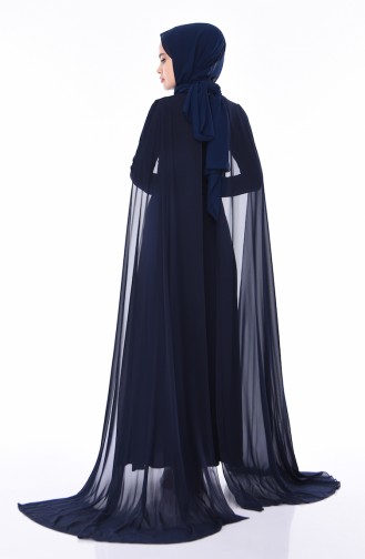 Navy Blue Hijab Evening Dress 4493-02