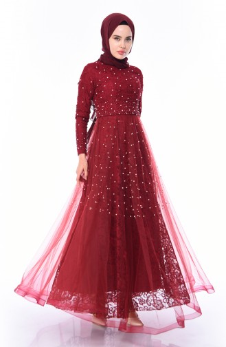 Claret Red Hijab Evening Dress 4520-01