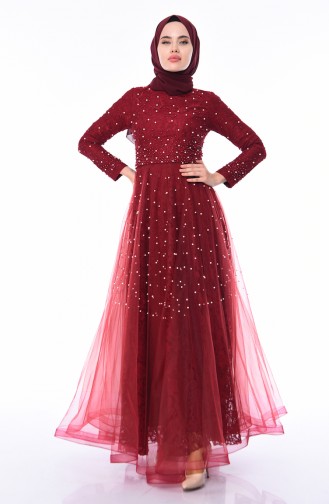 Claret Red Hijab Evening Dress 4520-01