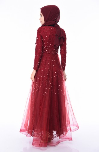 Claret Red Hijab Evening Dress 4520-01