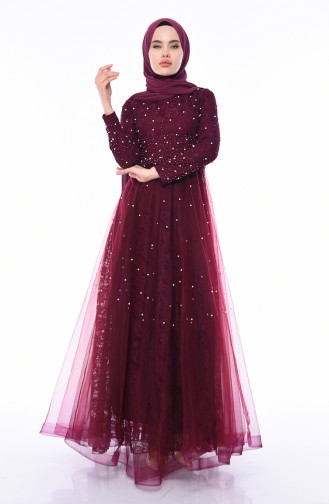 Plum Hijab Evening Dress 4520-02