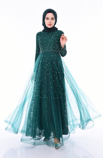 Emerald Green Hijab Evening Dress 4520-03