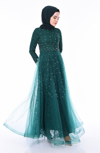 Emerald Green Hijab Evening Dress 4520-03