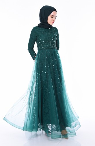 Robe de Soirée Perlées 4520-03 Vert emeraude 4520-03