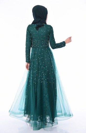 Robe de Soirée Perlées 4520-03 Vert emeraude 4520-03