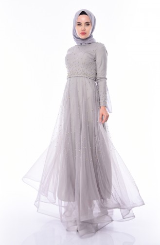 Gray Hijab Evening Dress 4568-01
