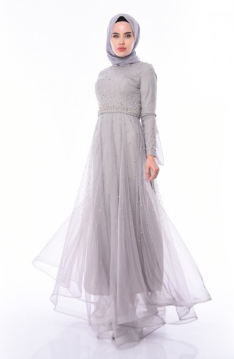 Abendkleid mit Perlen  4568-01 Grau 4568-01