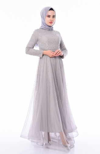 Gray Hijab Evening Dress 4568-01