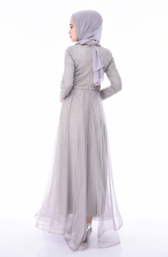 Gray Hijab Evening Dress 4568-01