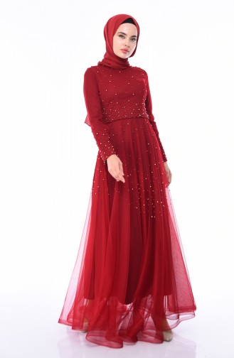 Abendkleid mit Perlen   4568-02 Weinrot 4568-02