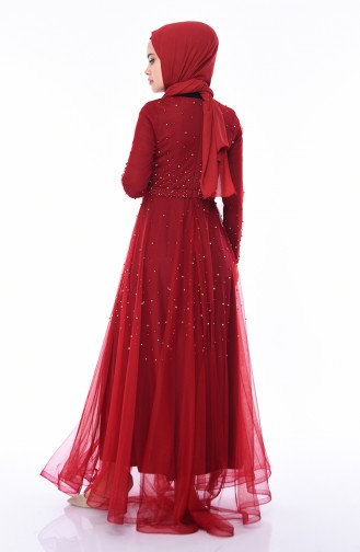 Claret Red Hijab Evening Dress 4568-02
