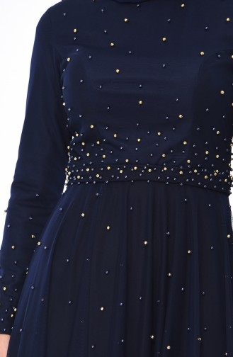Navy Blue Hijab Evening Dress 4568-03