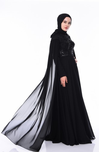 Robe de Soirée Brodée de Perles 4574-01 Noir 4574-01