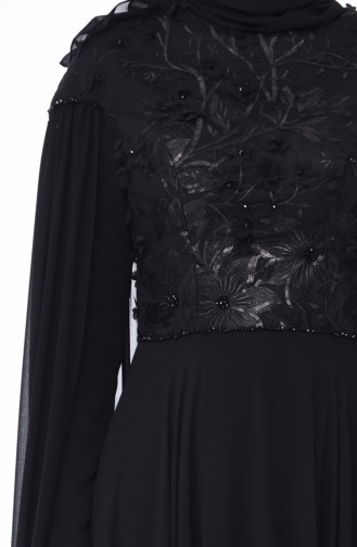 Robe de Soirée Brodée de Perles 4574-01 Noir 4574-01