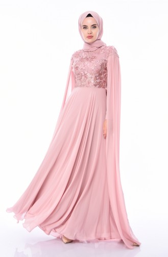 Powder Hijab Evening Dress 4574-03