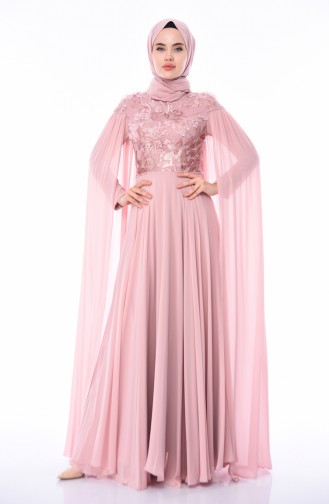 Powder Hijab Evening Dress 4574-03