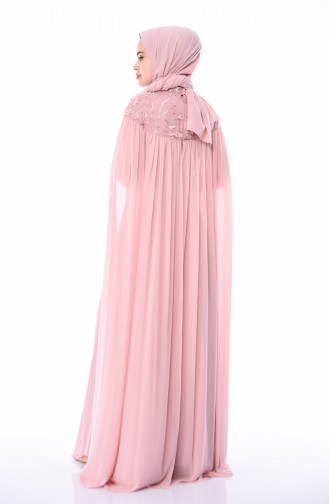 Powder Hijab Evening Dress 4574-03