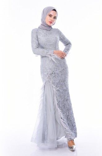 Gray Hijab Evening Dress 4702-02