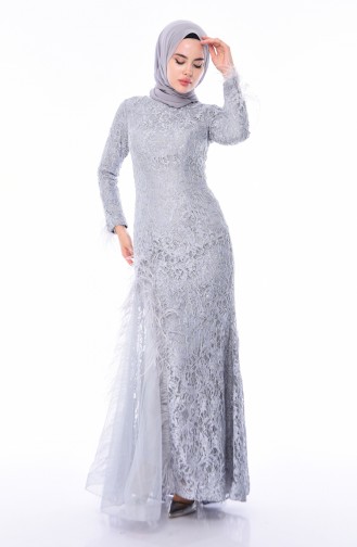 Robe de Soirée à Plumes 4702-02 Gris 4702-02