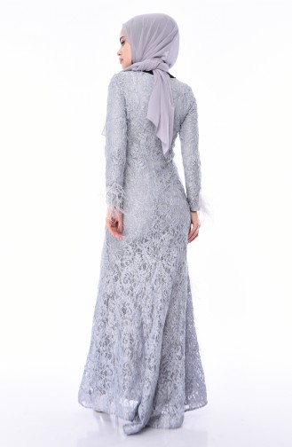 Gray Hijab Evening Dress 4702-02