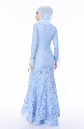 Robe de Soirée à Plumes 4702-03 Bleu Bébé 4702-03