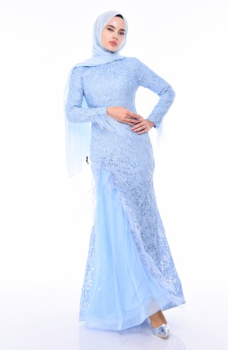 Baby Blue Hijab Evening Dress 4702-03
