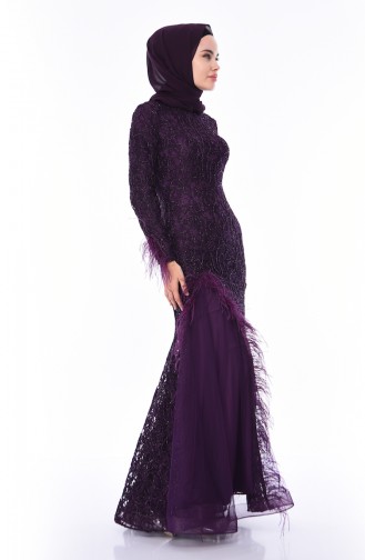 Purple Hijab Evening Dress 4702-04