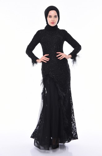 Robe de Soirée à Plumes 4702-05 Noir 4702-05