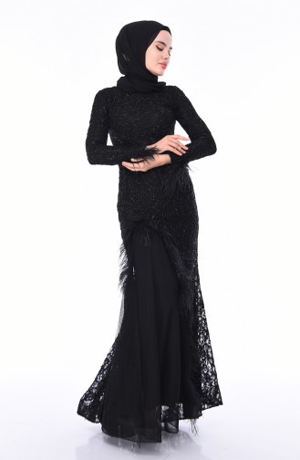 Robe de Soirée à Plumes 4702-05 Noir 4702-05