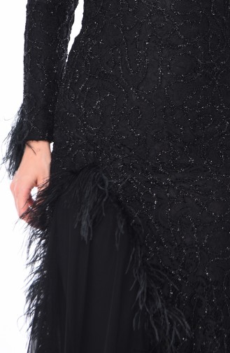 Robe de Soirée à Plumes 4702-05 Noir 4702-05