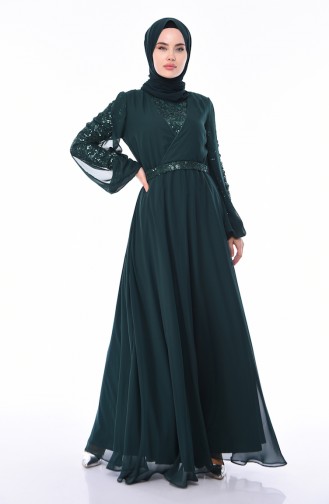 Robe de Soirée à Paillettes 12004-04 Vert emeraude 12004-04