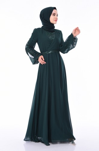 Robe de Soirée à Paillettes 12004-04 Vert emeraude 12004-04