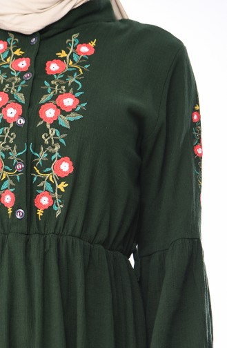 Kolu Lastikli Şile Bezi Elbise 5020-02 Zümrüt Yeşil