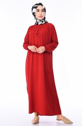 Fermuarlı Yazlık Elbise 0060-05 Kırmızı