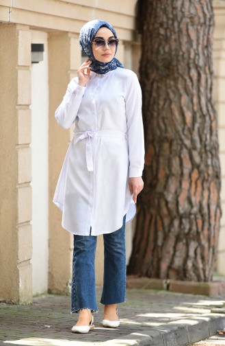 Minahill Buttoned Belted Tunic 8206-08 White 8206-08