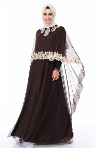 Brown Hijab Evening Dress 4428-01