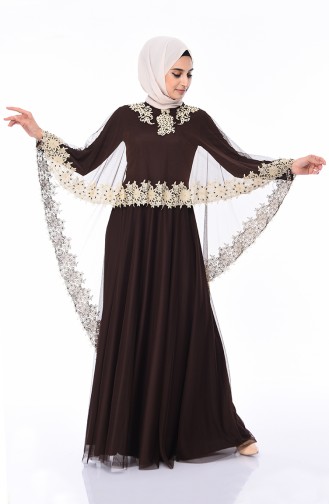 Brown Hijab Evening Dress 4428-01