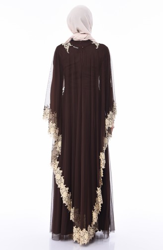 Brown Hijab Evening Dress 4428-01