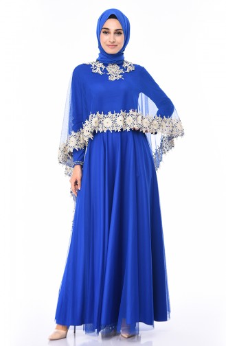 Saks-Blau Hijab-Abendkleider 4428-02