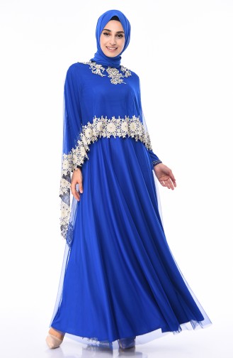 Saxe Hijab Evening Dress 4428-02