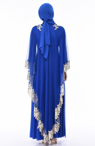 Saks-Blau Hijab-Abendkleider 4428-02