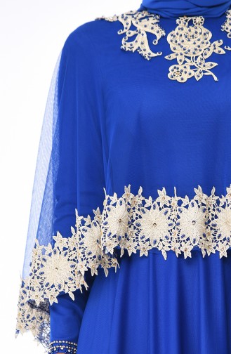 Saxe Hijab Evening Dress 4428-02