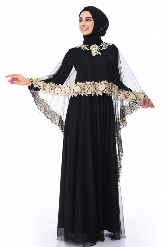 Black Hijab Evening Dress 4428-03