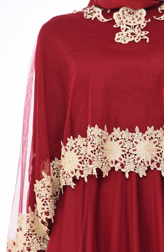 Claret Red Hijab Evening Dress 4428-04