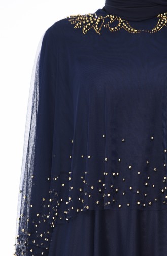 Navy Blue Hijab Evening Dress 4570-01