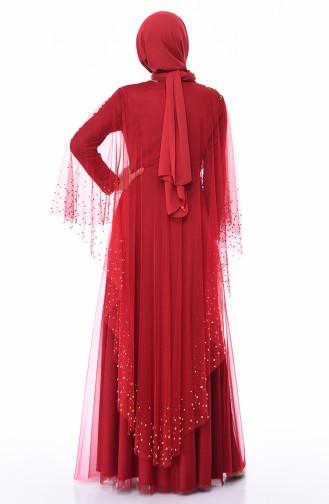 Claret Red Hijab Evening Dress 4570-02