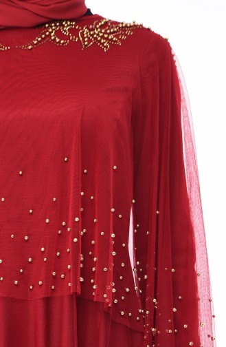 Claret Red Hijab Evening Dress 4570-02