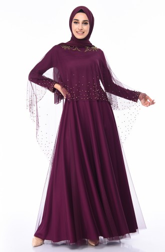 Plum Hijab Evening Dress 4570-03