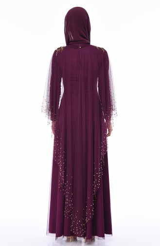 Plum Hijab Evening Dress 4570-03
